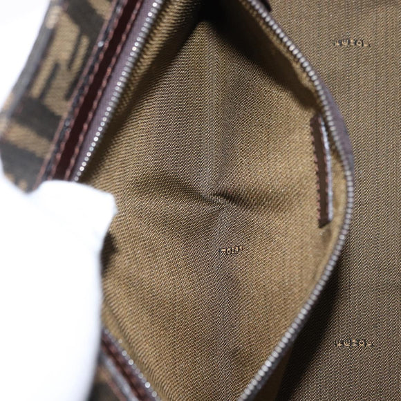 FENDI Zucca Canvas Mamma Baguette Shoulder Bag Black Brown Silver Auth 154739