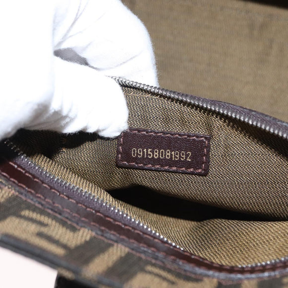 FENDI Zucca Canvas Mamma Baguette Shoulder Bag Black Brown Silver Auth 154739