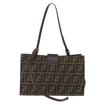 FENDI Zucca Canvas Mamma Baguette Shoulder Bag Black Brown Silver Auth 154739 - 0