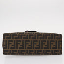 FENDI Zucca Canvas Mamma Baguette Shoulder Bag Black Brown Silver Auth 154739-5