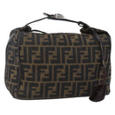 FENDI Zucca Canvas Vanity Hand Bag Black Brown gold Auth 154740-1