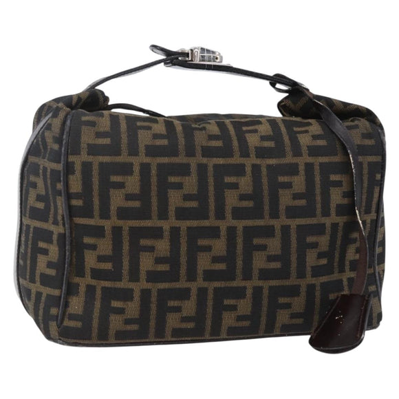 FENDI Zucca Canvas Vanity Hand Bag Black Brown gold Auth 154740
