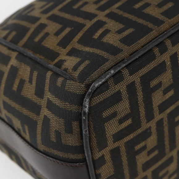 FENDI Zucca Canvas Vanity Hand Bag Black Brown gold Auth 154740