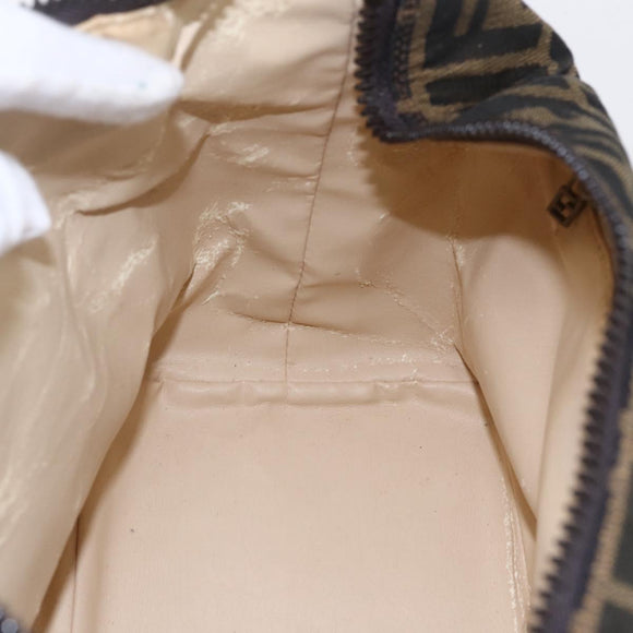 FENDI Zucca Canvas Vanity Hand Bag Black Brown gold Auth 154740