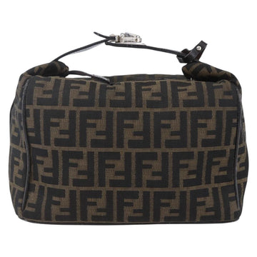 FENDI Zucca Canvas Vanity Hand Bag Black Brown gold Auth 154740 - 0