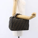 FENDI Zucca Canvas Vanity Hand Bag Black Brown gold Auth 154740-21