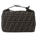FENDI Zucca Canvas Vanity Hand Bag Black Brown gold Auth 154740-2