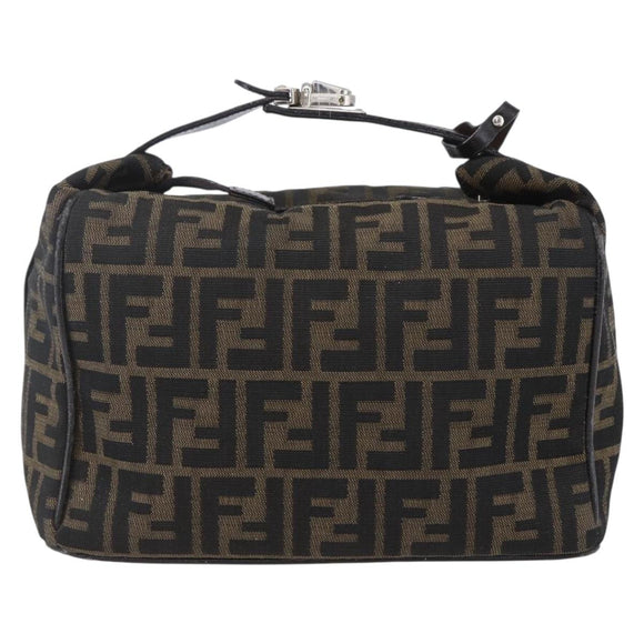 FENDI Zucca Canvas Vanity Hand Bag Black Brown gold Auth 154740