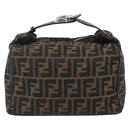 FENDI Zucca Canvas Vanity Hand Bag Black Brown gold Auth 154740-3