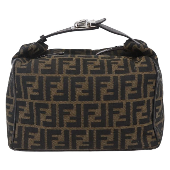 FENDI Zucca Canvas Vanity Hand Bag Black Brown gold Auth 154740