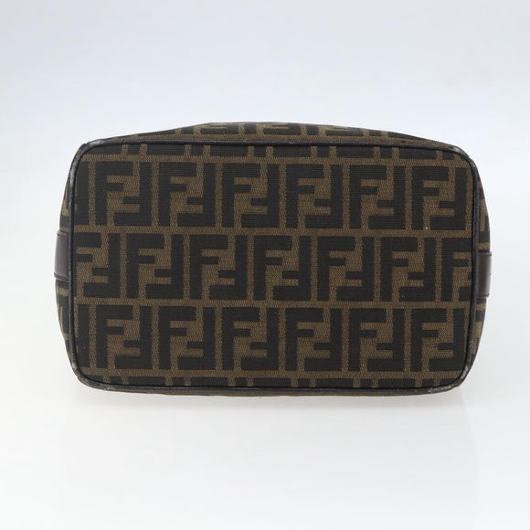 FENDI Zucca Canvas Vanity Hand Bag Black Brown gold Auth 154740
