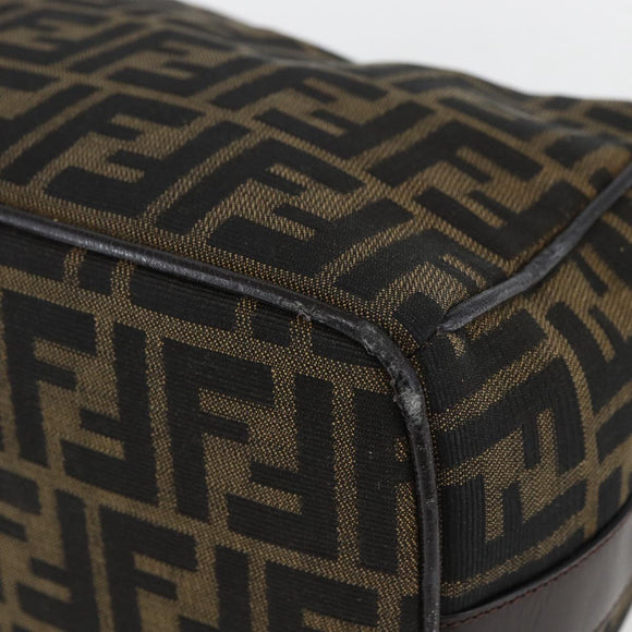 FENDI Zucca Canvas Vanity Hand Bag Black Brown gold Auth 154740