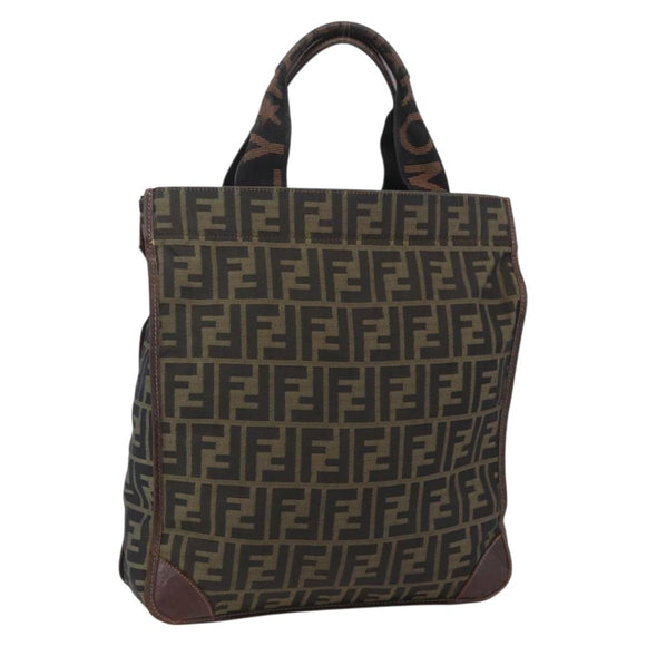 FENDI Zucca Canvas Hand Bag Black Brown Auth 154741
