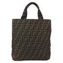 FENDI Zucca Canvas Hand Bag Black Brown Auth 154741-13