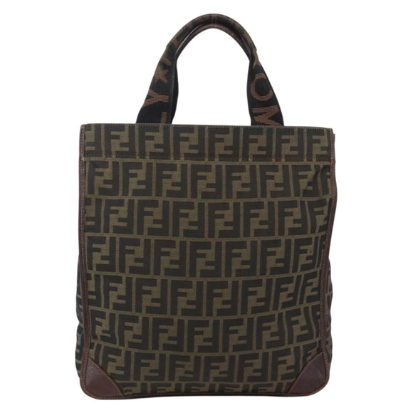 FENDI Zucca Canvas Hand Bag Black Brown Auth 154741