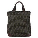 FENDI Zucca Canvas Hand Bag Black Brown Auth 154741-2