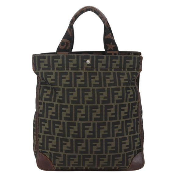 FENDI Zucca Canvas Hand Bag Black Brown Auth 154741