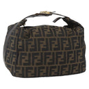FENDI Zucca Canvas Vanity Hand Bag Black Brown gold Auth 154743-1