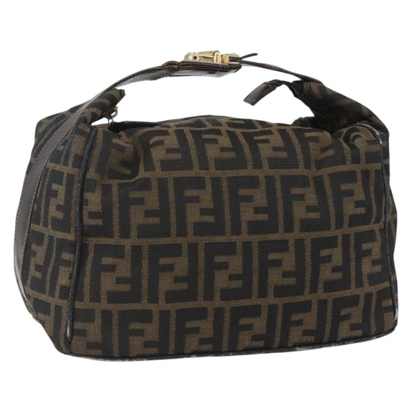 FENDI Zucca Canvas Vanity Hand Bag Black Brown gold Auth 154743