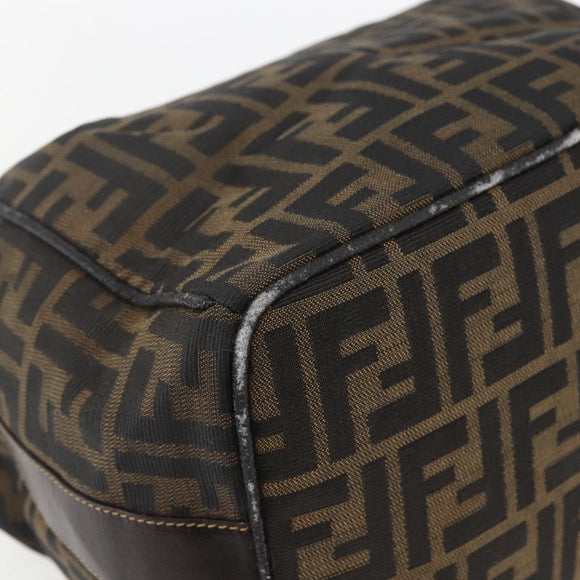 FENDI Zucca Canvas Vanity Hand Bag Black Brown gold Auth 154743