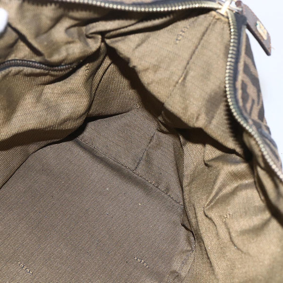 FENDI Zucca Canvas Vanity Hand Bag Black Brown gold Auth 154743