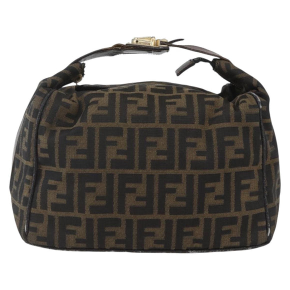 FENDI Zucca Canvas Vanity Hand Bag Black Brown gold Auth 154743