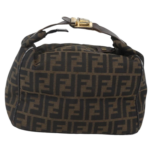 FENDI Zucca Canvas Vanity Hand Bag Black Brown gold Auth 154743