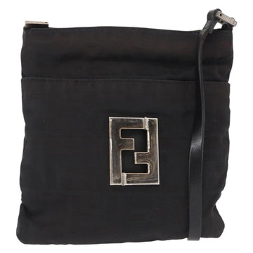 FENDI Zucca Canvas Shoulder Bag Black Silver Auth 154744