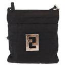 FENDI Zucca Canvas Shoulder Bag Black Silver Auth 154744-13