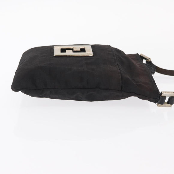 FENDI Zucca Canvas Shoulder Bag Black Silver Auth 154744