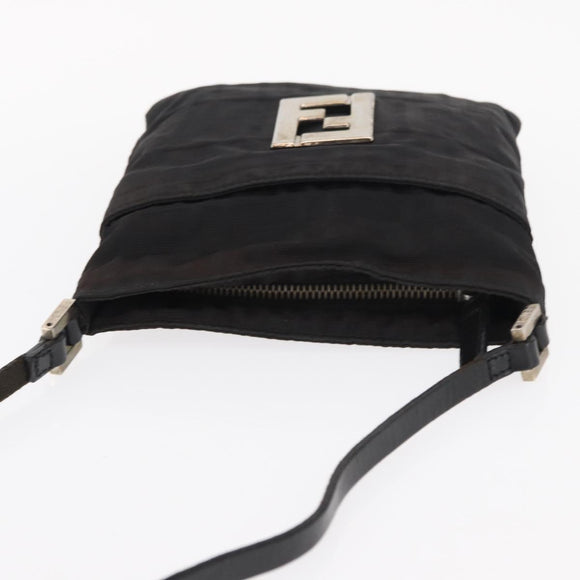 FENDI Zucca Canvas Shoulder Bag Black Silver Auth 154744