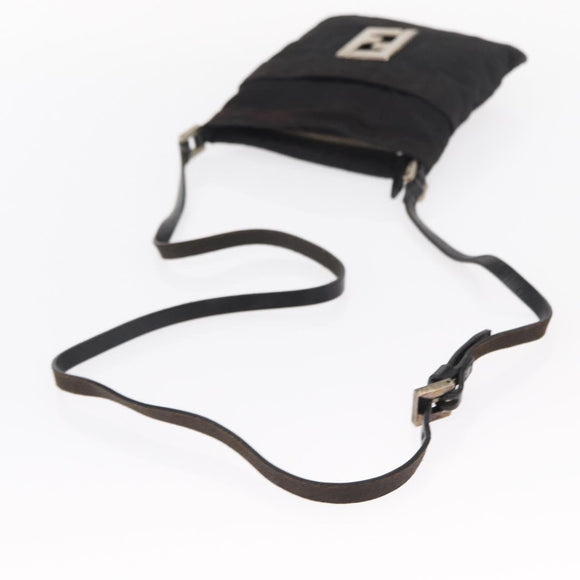 FENDI Zucca Canvas Shoulder Bag Black Silver Auth 154744