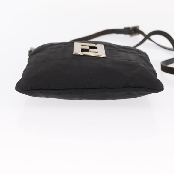 FENDI Zucca Canvas Shoulder Bag Black Silver Auth 154744
