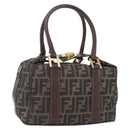 FENDI Zucca Canvas Vanity Hand Bag Black Brown gold Auth 154745-1