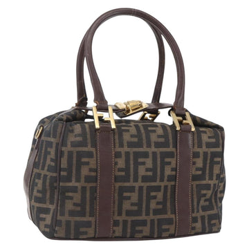 FENDI Zucca Canvas Vanity Hand Bag Black Brown gold Auth 154745
