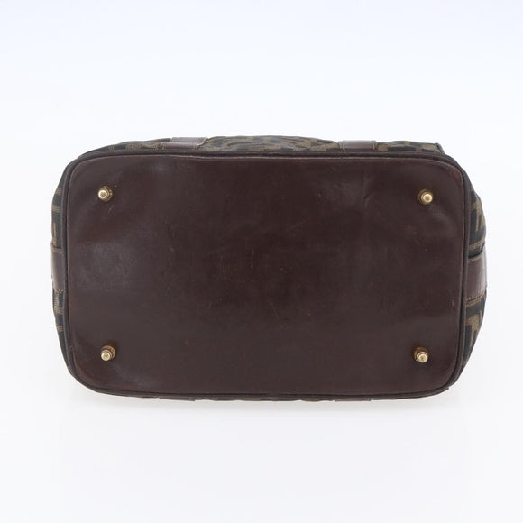 FENDI Zucca Canvas Vanity Hand Bag Black Brown gold Auth 154745