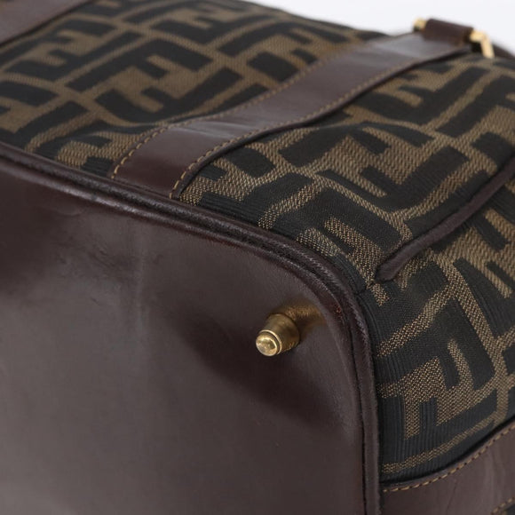 FENDI Zucca Canvas Vanity Hand Bag Black Brown gold Auth 154745