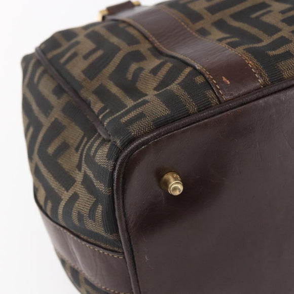 FENDI Zucca Canvas Vanity Hand Bag Black Brown gold Auth 154745