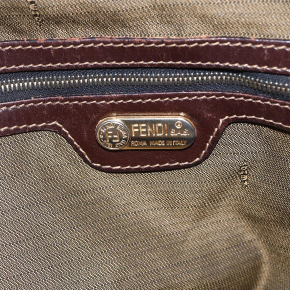 FENDI Zucca Canvas Vanity Hand Bag Black Brown gold Auth 154745