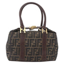 FENDI Zucca Canvas Vanity Hand Bag Black Brown gold Auth 154745-2