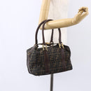 FENDI Zucca Canvas Vanity Hand Bag Black Brown gold Auth 154745-24