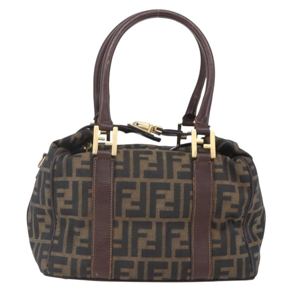 FENDI Zucca Canvas Vanity Hand Bag Black Brown gold Auth 154745