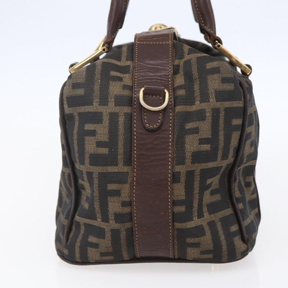 FENDI Zucca Canvas Vanity Hand Bag Black Brown gold Auth 154745