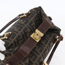 FENDI Zucca Canvas Vanity Hand Bag Black Brown gold Auth 154745-6