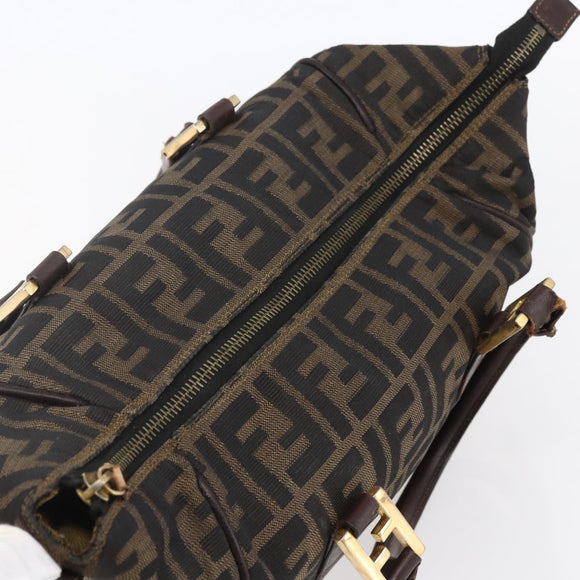 FENDI Zucca Canvas Vanity Hand Bag Black Brown gold Auth 154745