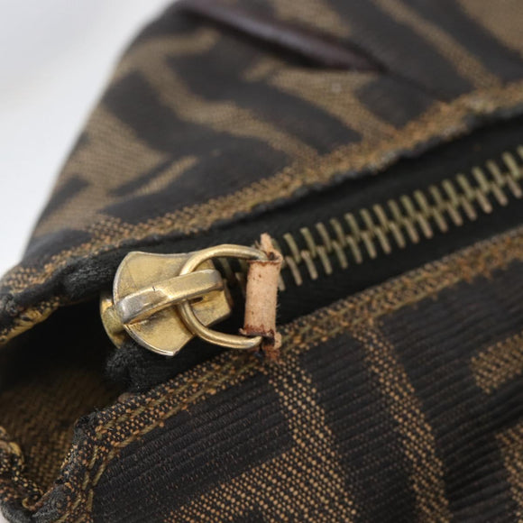 FENDI Zucca Canvas Vanity Hand Bag Black Brown gold Auth 154745