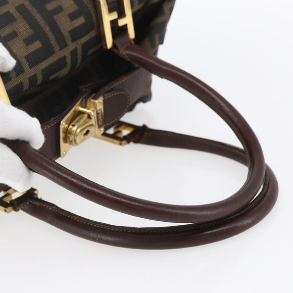 FENDI Zucca Canvas Vanity Hand Bag Black Brown gold Auth 154745