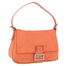 FENDI Mamma Baguette Shoulder Bag Nylon Orange Silver Auth 154746-1