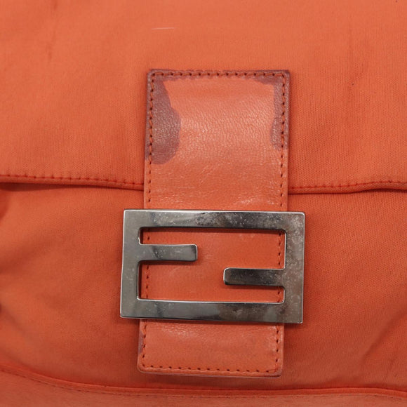 FENDI Mamma Baguette Shoulder Bag Nylon Orange Silver Auth 154746