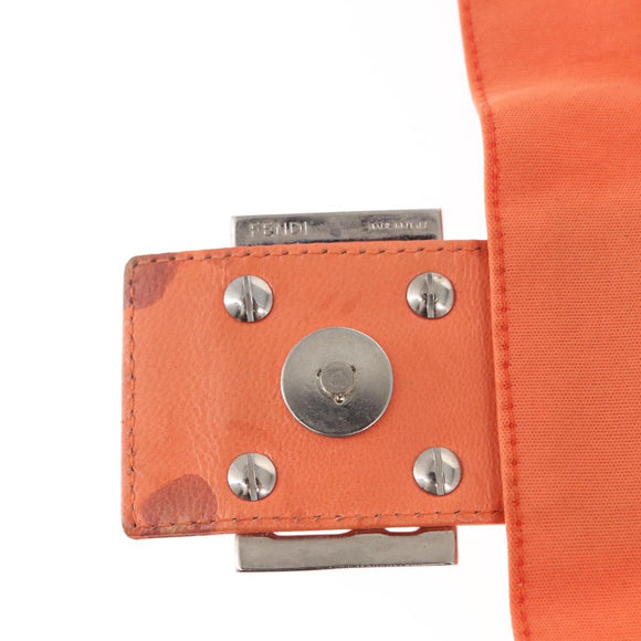 FENDI Mamma Baguette Shoulder Bag Nylon Orange Silver Auth 154746